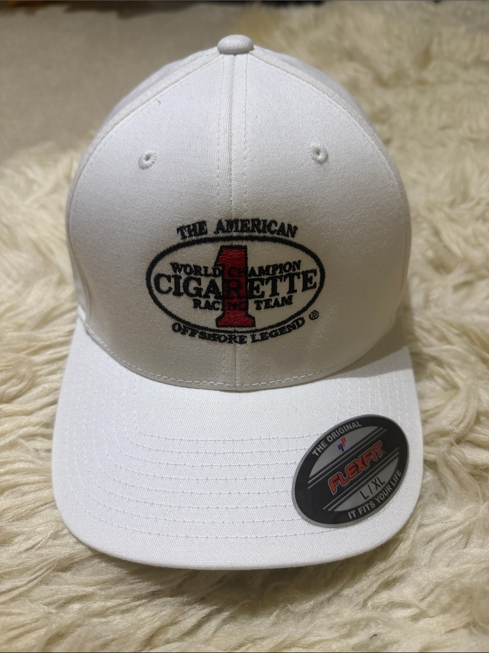 NWT White Cigarette Racing Team Flexfit Cap L/XL